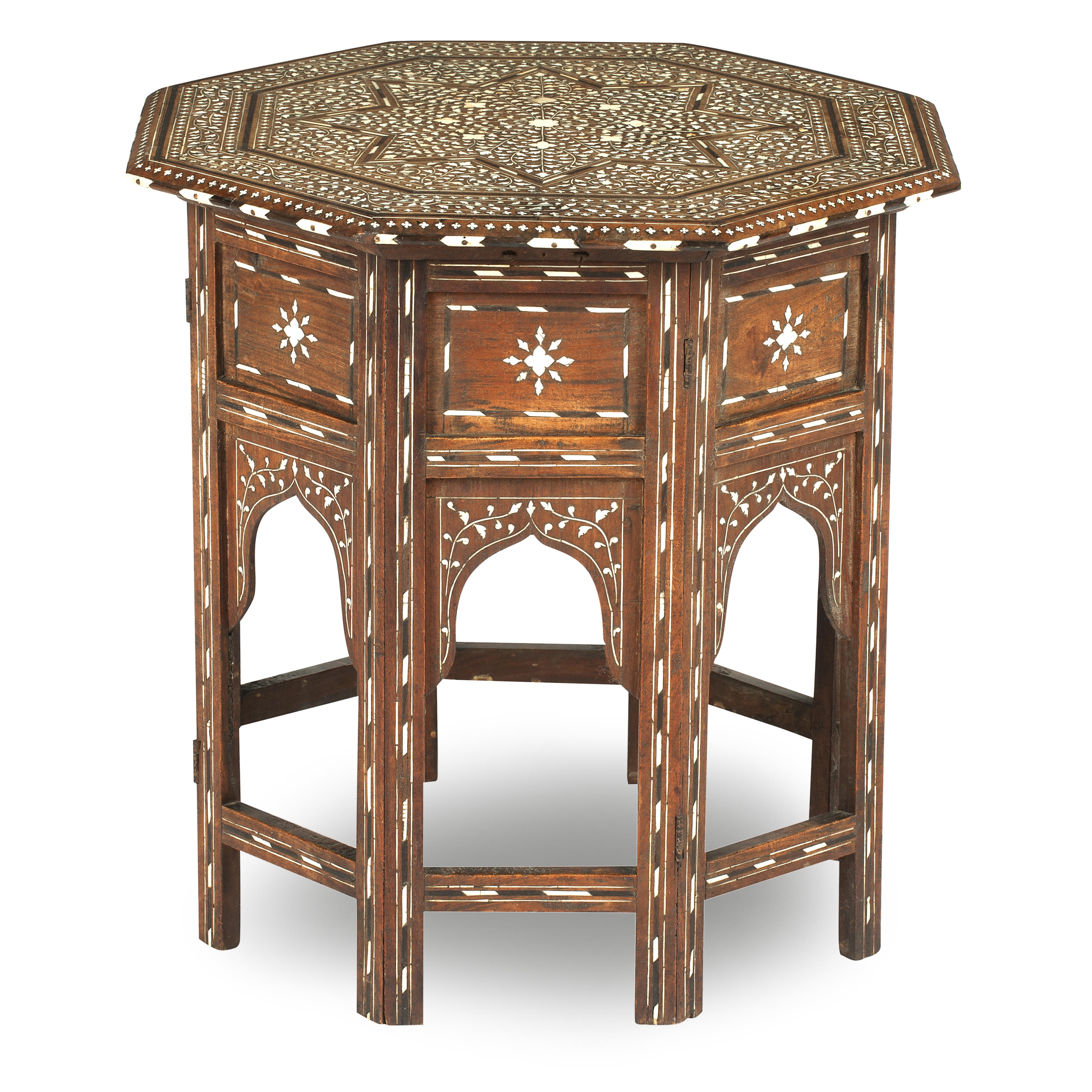 A Hoshiapur bone, ivory and ebony inlaid occasional table Punjab, circa 1900