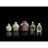 A group of five agate and rock crystal snuff bottles 19th century (9)