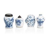 Three blue and white vases and one drum-shaped vessel Qing Dynasty (6)