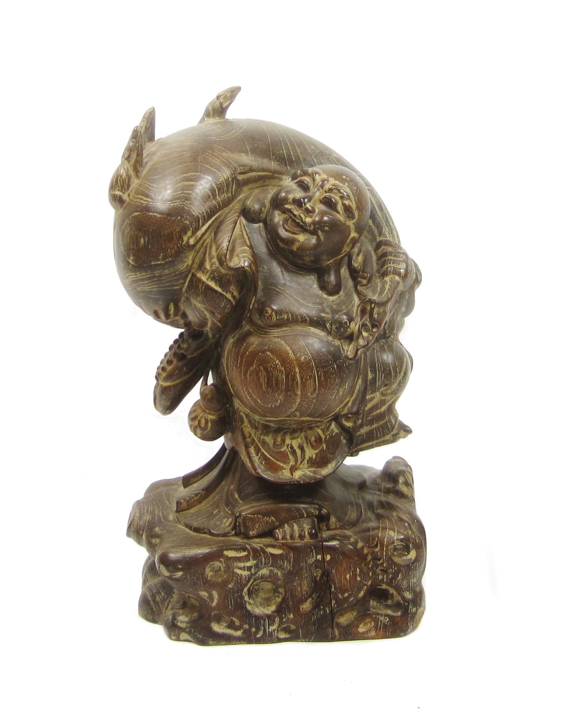 A large wood figure of Hotei