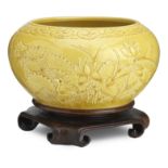 A yellow-glazed bowl in the style of Wang Bing Rong Kangxi incised six-character mark but 20th ce...
