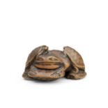 A wood netsuke of terrapins and a frog By Hidetsugu, Edo period (1615-1868), 19th century