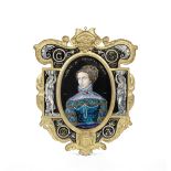 A 19th century French giltwood framed Limoges enamel portrait plaque depicting Madame de Chateau...