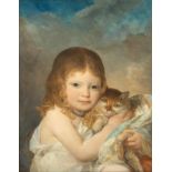 French School, 19th Century Young girl with her cat