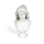 John Thomas (British, 1813–1862): A sculpted white marble bust of a classical maiden, signed and ...