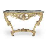 A pair of 19th century 'Rococo revival' giltwood serpentine console tables (2)