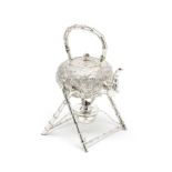 A Chinese silver tea kettle and burner stand Wang Hing, circa 1890