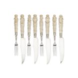 Four pairs of Victorian silver and ivory dessert knives and forks Harrison Brothers, Sheffield 1894