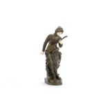 Louis Robert Carrier Belleuse (French, 1848-1913): A patinated bronze and ivory chryselefantine f...