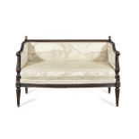 A small late 19th/early 20th century mahogany sofa or 'love seat' in the Louis XVI style