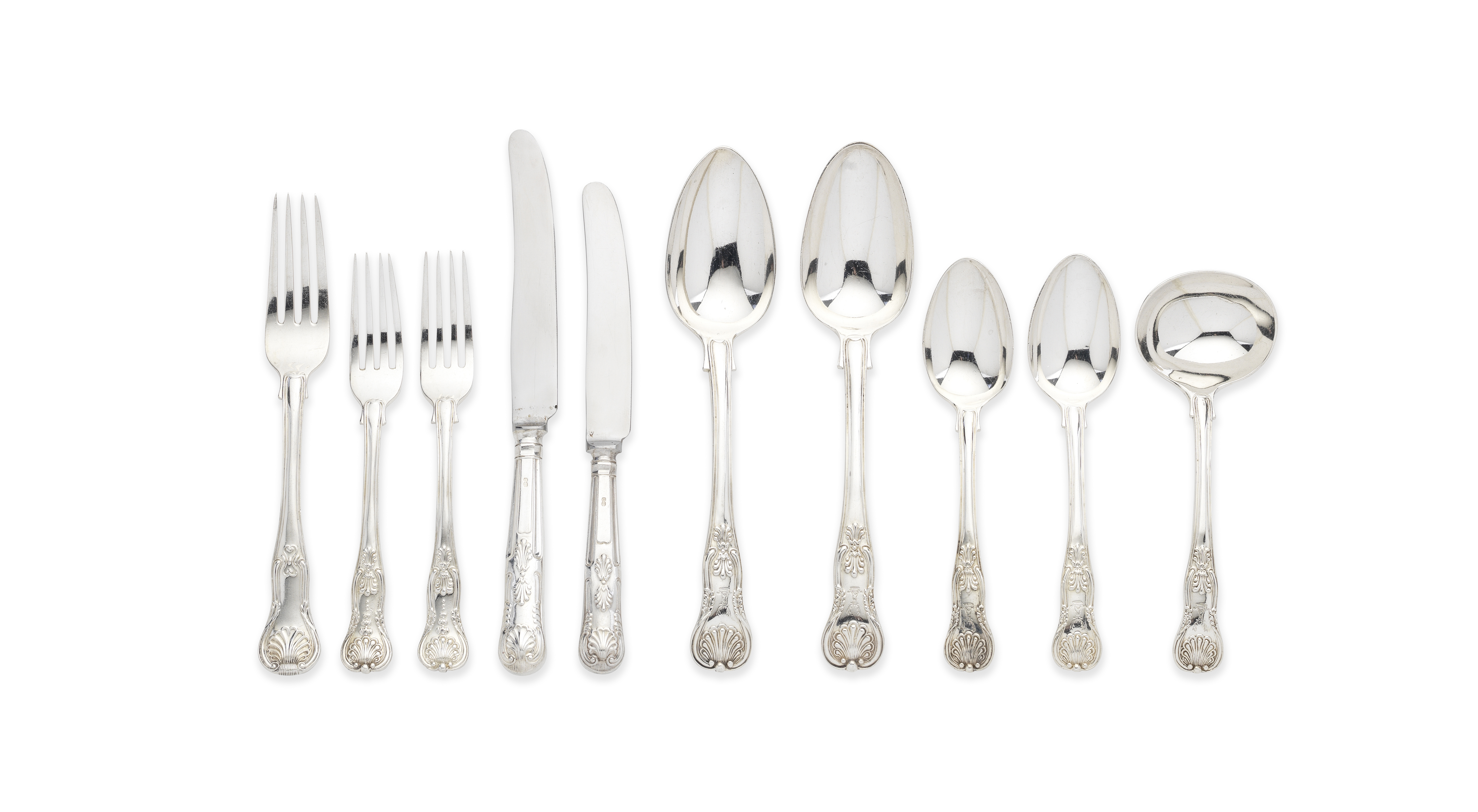 A silver flatware service, predominately King's Honeysuckle pattern varying maker's and dates