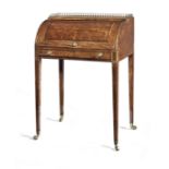 A small late George III satinwood and purplewood inlaid cylinder desk