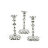 A set of three George II silver candlesticks John Cafe, London 1749 (3)