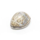 An 18th century silver-mounted cowrie snuff box maker's mark only: 'AT', possibly Irish