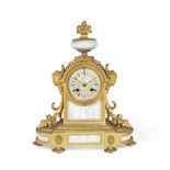 A late 19th century French gilt bronze mounted pâte-sur-pâte porcelain mantle clock the movement ...