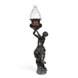 A late 19th century continental patinated bronze figural lamp possibly Italian