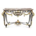 A French wrought-iron and parcel gilt console table probably late 19th/early 20th century