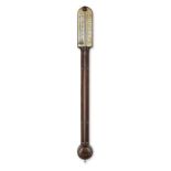 A 19th century oak stick barometer with protected tube and extended scale signed twice: 'J. Hicks...