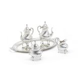 A Continental silver five-piece tea and coffee service and tray stamped '900'