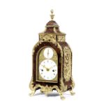 A good 18th century brass mounted mahogany quarter striking miniature table clock the dial signed...