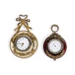 An early 20th century French gilt bronze and marble boudoir miniature wall timepiece and a simil...