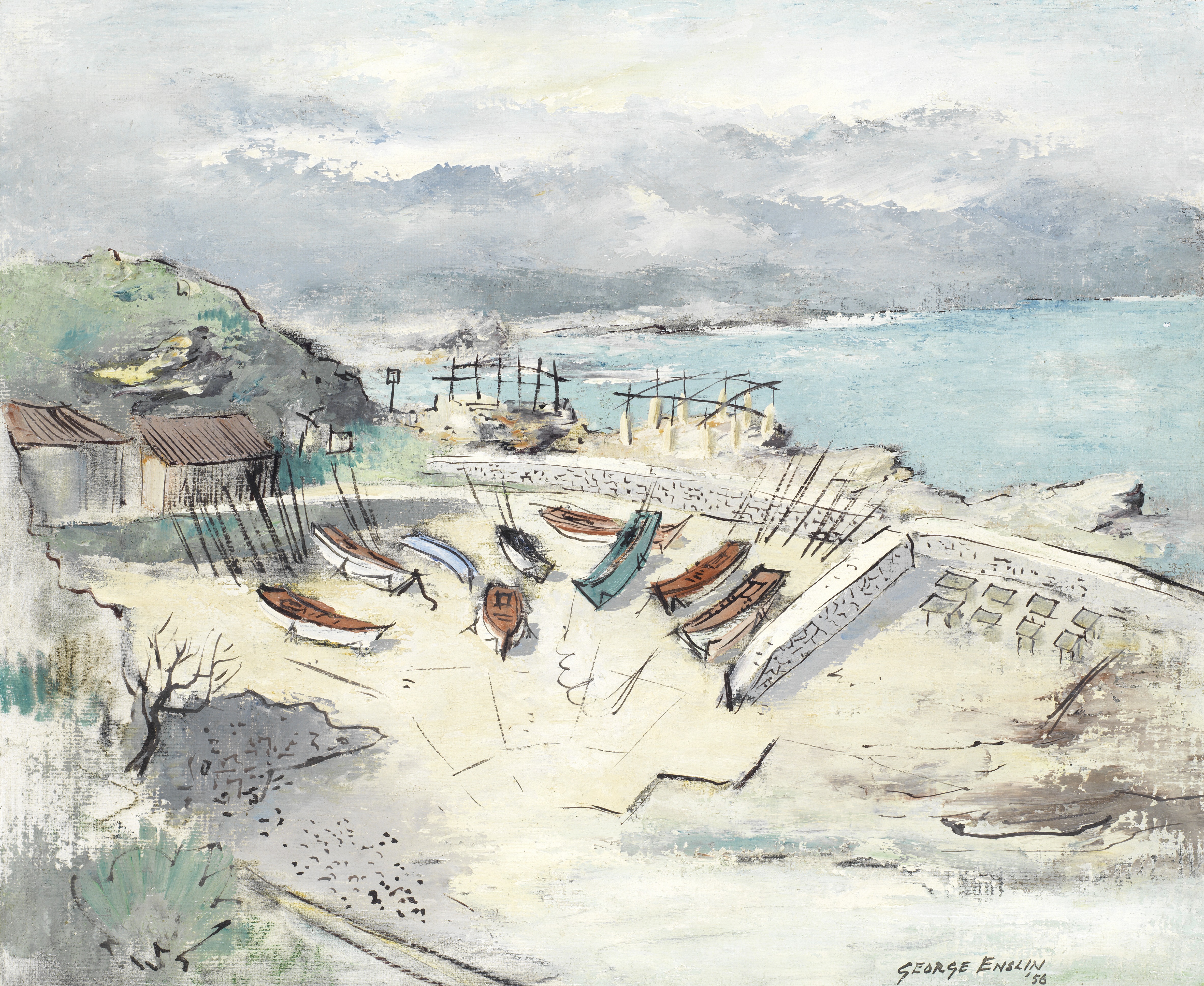 George Enslin (South African, 1919-1972) The old harbour, Hermanus