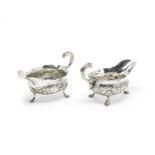 A pair of George II silver sauce boats John Pollock, London 1749; and a pair of snuffers (3)