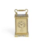 A late 19th/early 20th Century French gilt brass and champleve enamel carriage clock with alarm a...