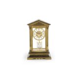 A late 19th/early 20th century French gilt brass portico clock the movement stamped Vincenti et C...