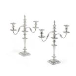 A pair of silver three-light candelabra Barker Ellis Silver Co, Birmingham 1972