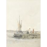 Attributed to James Holland RWS (British, 1799-1870) Figures boarding a boat; Landscape with a wi...