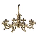 A gilded wrought iron and pressed metal eight light chandelier in the Baroque taste, probably Fre...