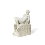 Oscar Johannesson (Swedish, 1883-1963): A carved white marble figure of a reclining female nude