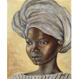 Akinola Lasekan (Nigerian, 1921-1972) Portrait of a girl wearing a headscarf