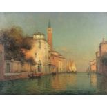 Antoine Bouvard (French, 1870-1956) Venetian canal with the lagoon beyond