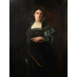 Thomas Cooper Gotch (British, 1854-1931) Portrait of a lady, three quarter length, holding a book