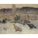 Mauritz Drougge (Norwegian, 1874-1949) Black Grouse at the lek; Ptarmigan in autumn, a pair each ...