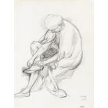 Théo van Rysselberghe (1862-1926) Femme laçant une chausseure (There is a further pencil sketch o...