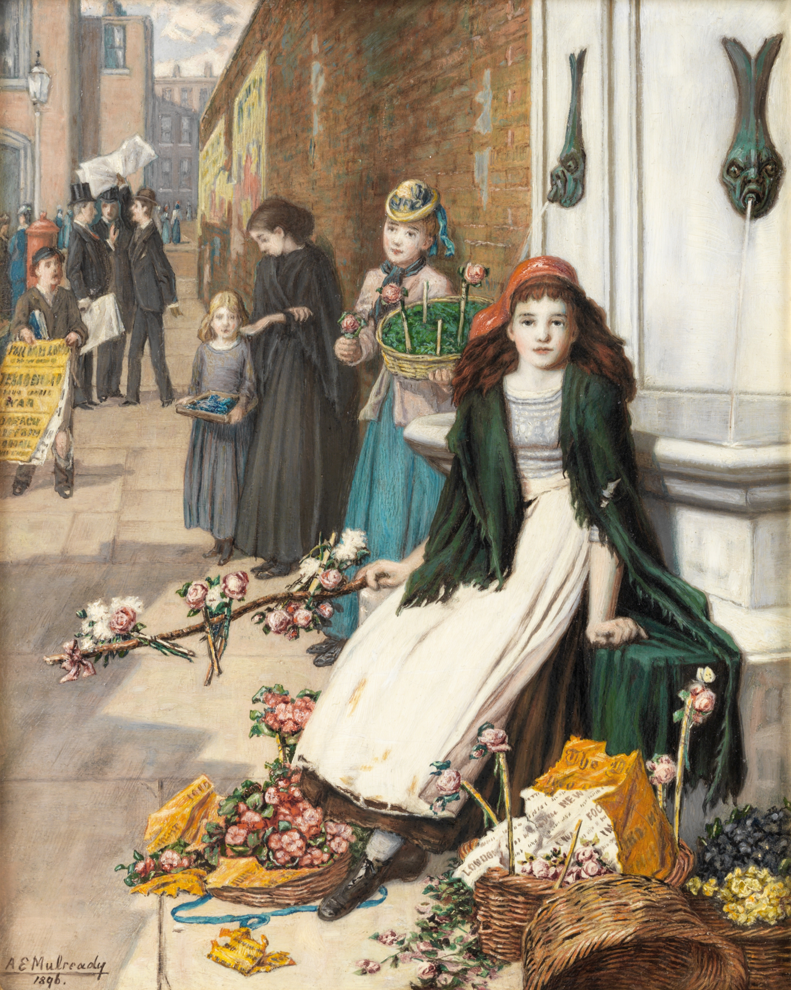 Augustus Edwin Mulready (British, 1844-1905) 'At the corner of a London street'