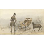 Mary Ellen Best (British, 1809-1891) 'Anthony, Frank and Caroline sledging on the ice, accompanie...