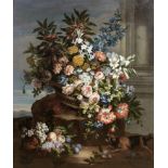Jean-Baptiste Monnoyer (Lille 1636-1699 London) Still life of a basket of flowers by a column in ...