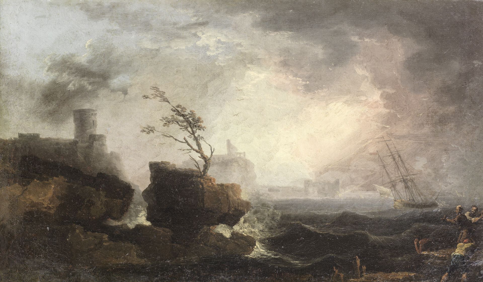 Carlo Bonavia (Naples active 1751-1788) Figures before a waterfall; and Shipping in a stormy sea ...