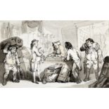 Thomas Rowlandson (London 1756-1827) The coach booking office, the artist and Henry Wigstead payi...