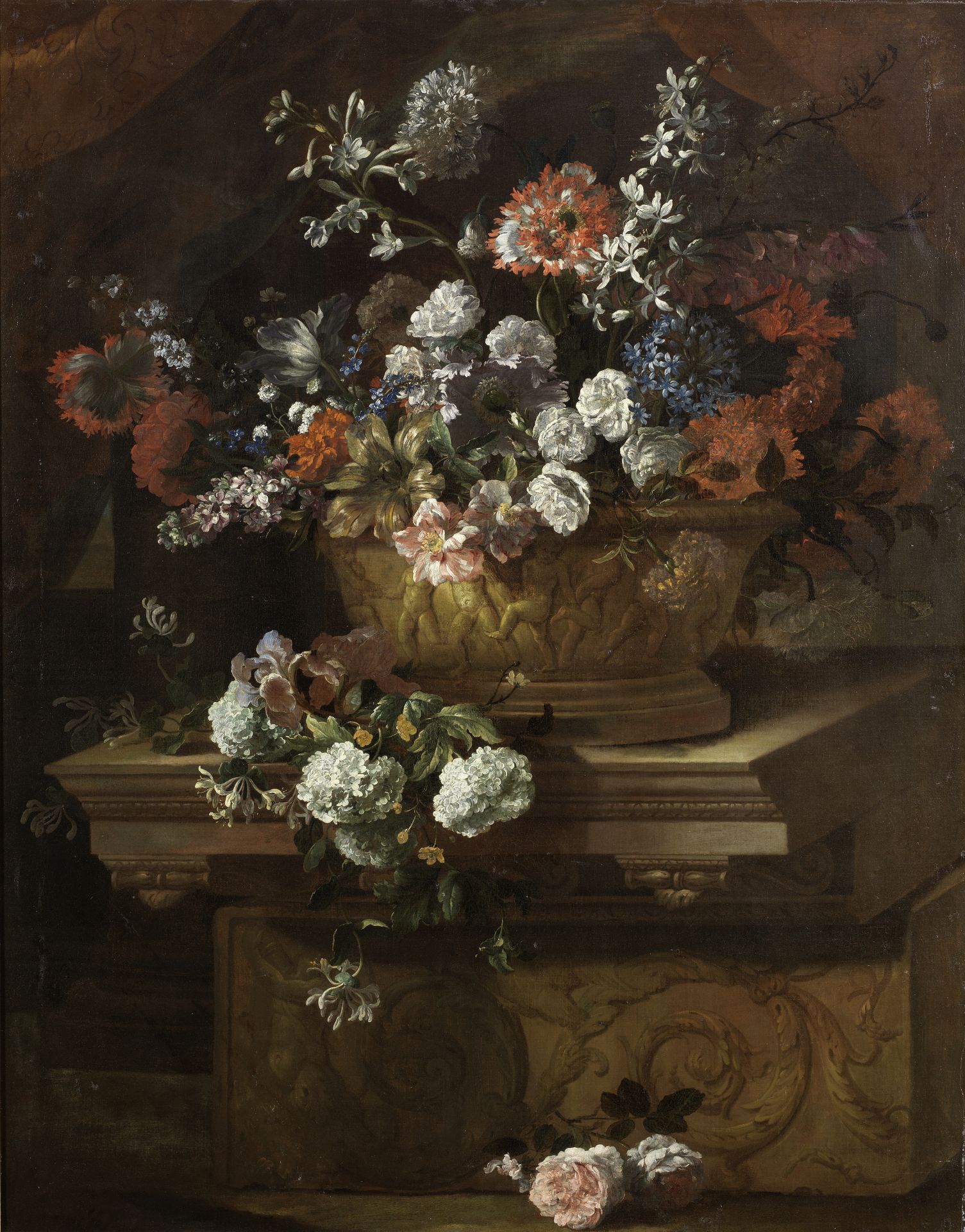 Jean-Baptiste Monnoyer (Lille 1636-1699 London) Roses, carnations, tulips, forget-me-nots and oth...