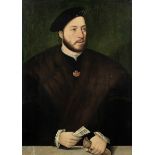 Ambrosius Benson (circa 1495-1550 Bruges) Portrait of a gentleman, half-length, in fur-trimmed ro...