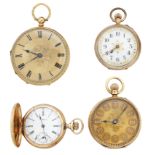 A group of four various late 19th/early 20th century gold pocket watches