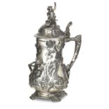 An Art Nouveau WMF plated lidded tankard