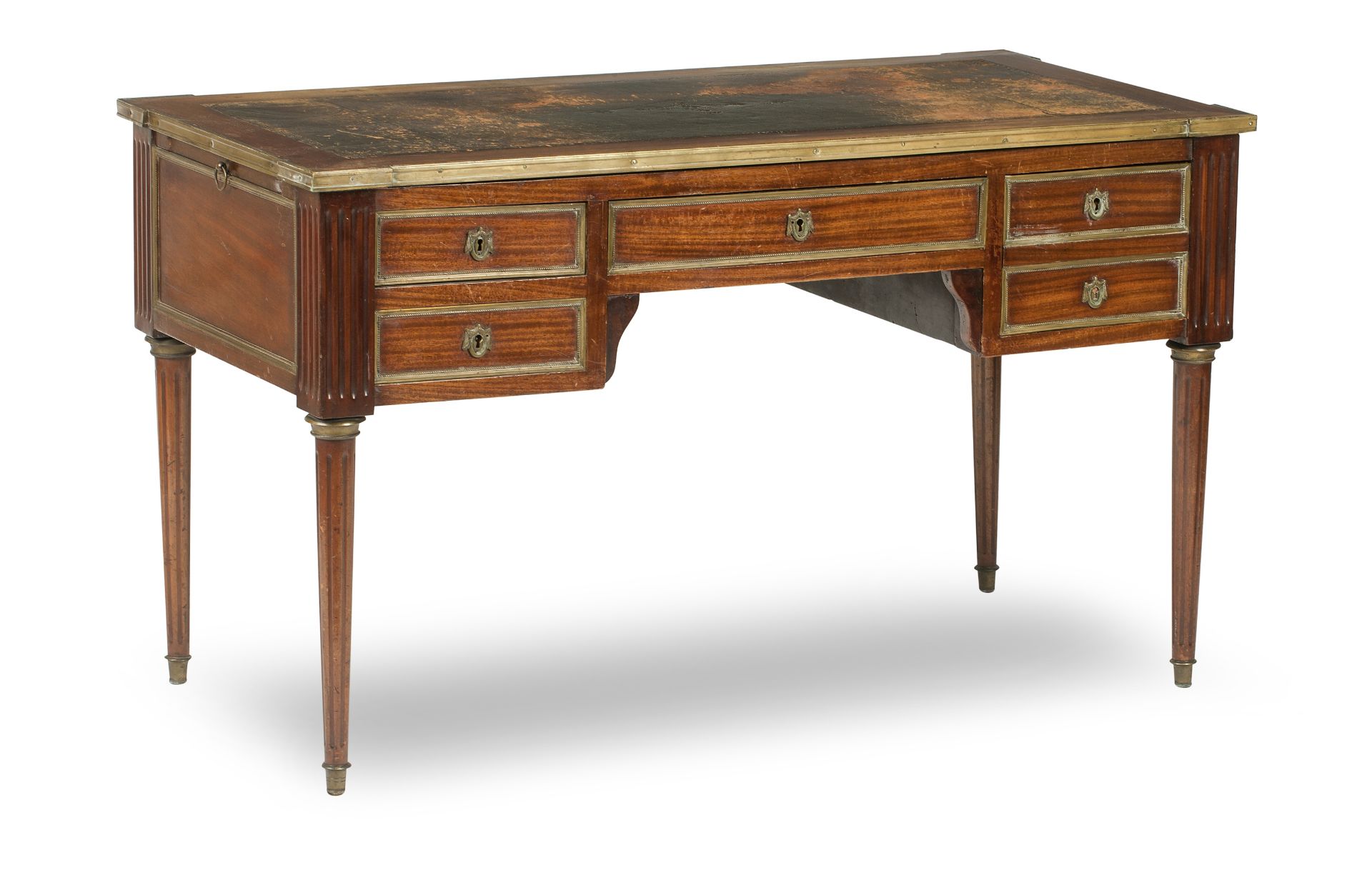 A 19th century French mahogany and brass mounted writing table