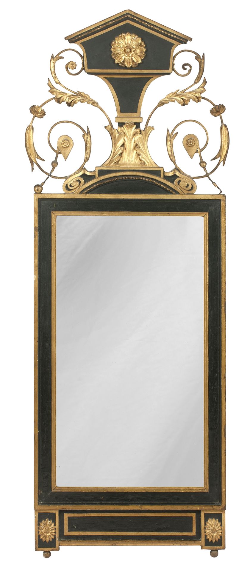 A 19th century style ebonised and gilt decorated wall mirror 20th century