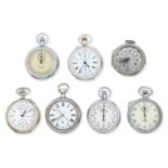 A group of various 18th, 19th & 20th century silver and plated pocket watches and stop watches